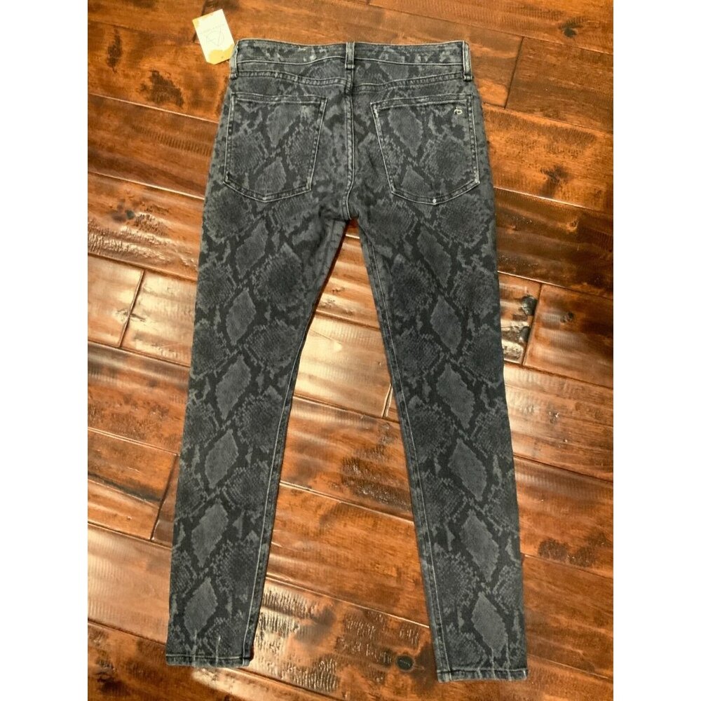 Rag & Bone Black & Gray Snakeskin Cate Mid-Rise Ankle Skinny Leg Jeans, Size 26 - Picture 6 of 8